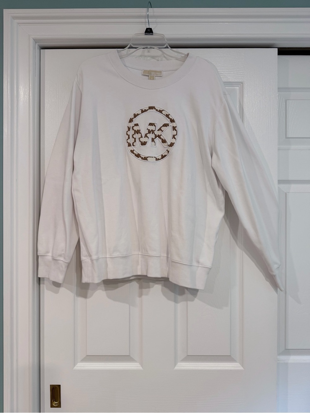 Michael Kors White Sweatshirt with Gold Logo Tag